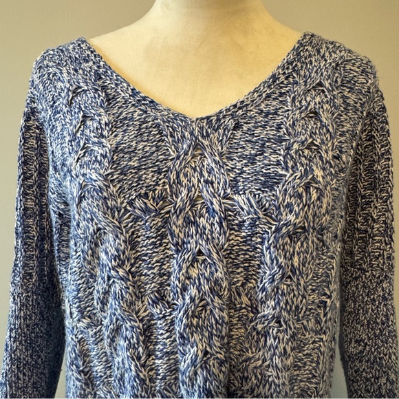 Express Marled Blue Cable Knit Tunic Sweater Medium Dolman Sleeves High Low - Picture 4 of 12